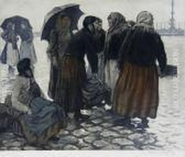 Marktfrauen In Paris Oil Painting by Manuel Robbe