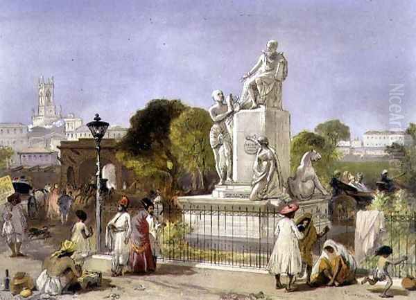 The Wellesley Monument, Bombay, 1863 Oil Painting by William Simpson