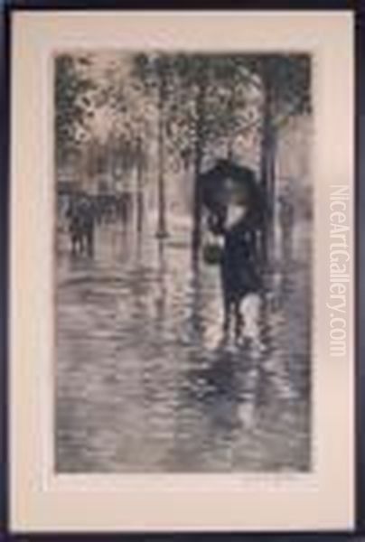 Promenade Sous La Pluie Oil Painting by Manuel Robbe