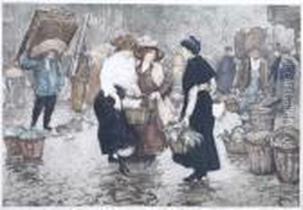 La Causette Au Marche Oil Painting by Manuel Robbe