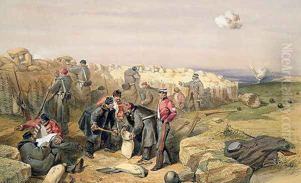 Russian Rifle Pit now British, plate from The Seat of War in the East, published by Colnaghi and Co., 1856 Oil Painting by William Simpson