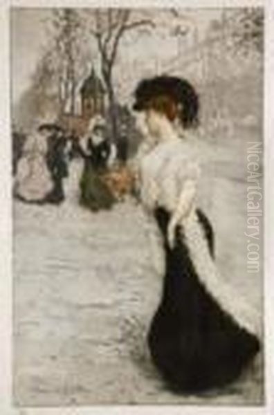 Femmes Sur Les Boulevards, Vers 1906. Oil Painting by Manuel Robbe