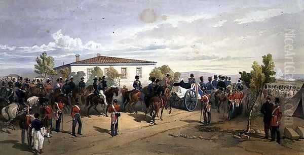 Funeral Cortege of Lord Raglan Leaving Head Quarters, plate from The Seat of War in the East, pub. by Paul and Dominic Colnaghi and Co., 1856 Oil Painting by William Simpson