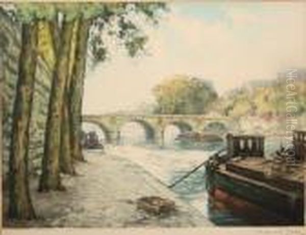 Au Bord De La Seine Oil Painting by Manuel Robbe