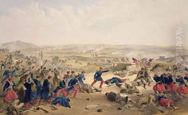 Battle of the Tchernaya, August 16th 1855, plate from The Seat of War in the East, pub. by Paul and Dominic Colnaghi and Co., 1856 Oil Painting by William Simpson