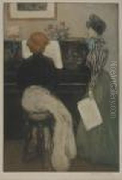 Femmes Au Piano Oil Painting by Manuel Robbe