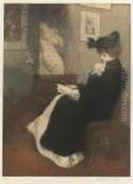 La Liseuse Au Moulage; And La Lecture Meditee Oil Painting by Manuel Robbe