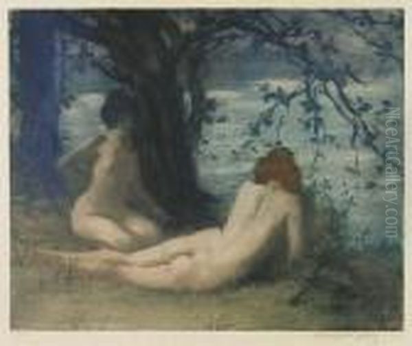 Les Deux Baigneuses Au Nuit Oil Painting by Manuel Robbe