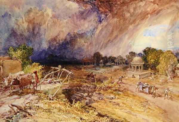 Dust Storm Coming on, near Jaipur Rajputana, 1863 Oil Painting by William Simpson