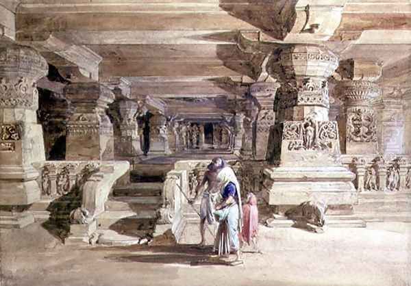 The Lanka Caves, Ellora, 1862 Oil Painting by William Simpson