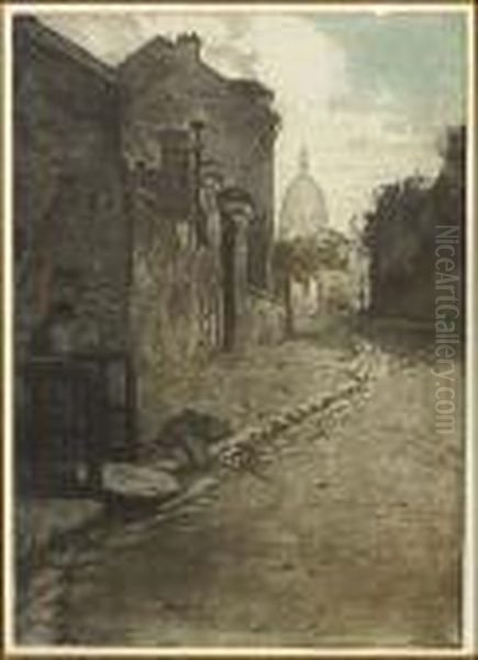 Route De Sacre Couer<</b> Oil Painting by Manuel Robbe