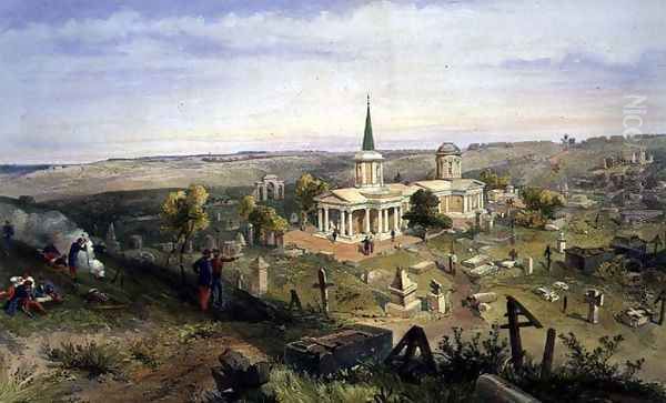 Quarantine Cemetery and Church, plate from The Seat of War in the East, pub. by Paul and Dominic Colnaghi and Co., 1856 Oil Painting by William Simpson