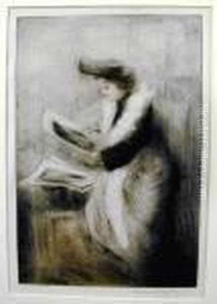 [woman Studying Prints] Oil Painting by Manuel Robbe