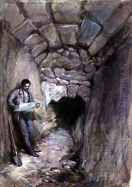 Rock Cut Conduit Under Robinsons Arch, Jerusalem, 1871 Oil Painting by William Simpson