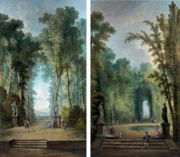 Scenes Galantes Dans Un Parc Oil Painting by Hubert Robert