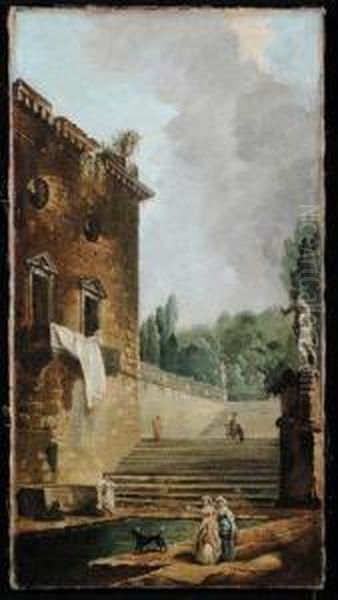 Giardino Di Villa Romana Oil Painting by Hubert Robert