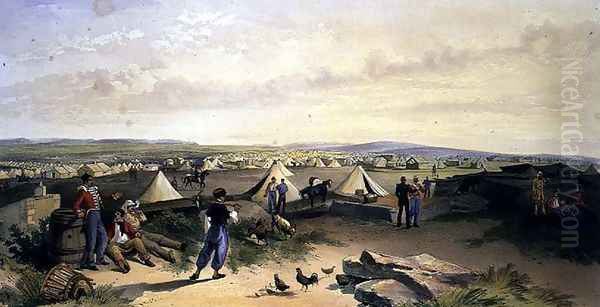 Camp of the Fourth Division, plate from The Seat of War in the East, pub. by Paul and Dominic Colnaghi and Co., 1856 Oil Painting by William Simpson