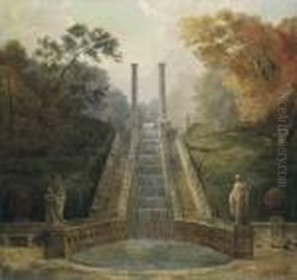 The Cascade In The Gardens Of 
The Teatro Dell' Acqua Behind Thevilla Aldobrandini, Frascati With Oil Painting by Hubert Robert