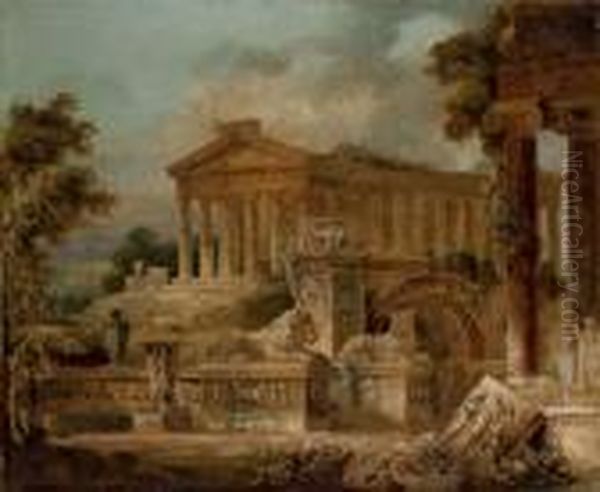 Caprice Architectural Avec Ruines Antiques Oil Painting by Hubert Robert