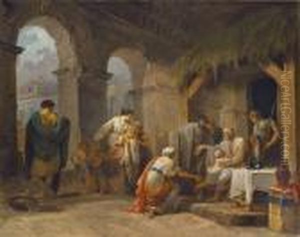 Belisaire Recevant L'hospitalite D'un Paysan Qui A Servi Sous Ses Ordres Oil Painting by Hubert Robert