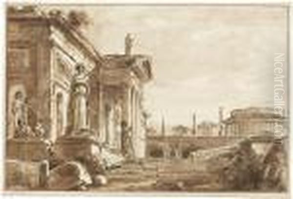 Architekturcapriccio Mit Antiken Tempeln Oil Painting by Hubert Robert