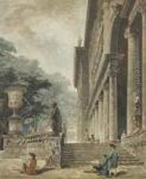 Paysages De Ruines Animees Oil Painting by Hubert Robert