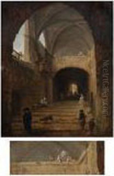 Un Cryptoportique Anime De Personnages Oil Painting by Hubert Robert