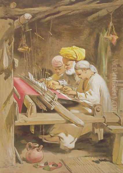 Cashmere Shawls- Weaving, 1863 Oil Painting by William Simpson