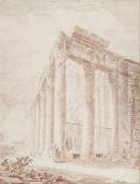 Le Peristyle Du Temple D'antonin Et Faustine, Rome Oil Painting by Hubert Robert