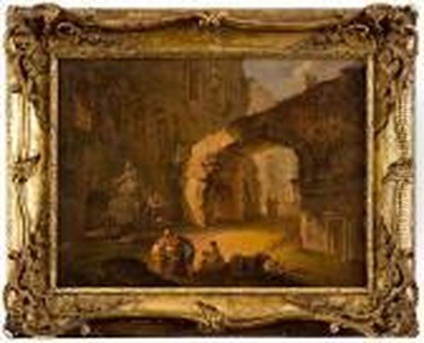 Scorcio Archeologico Con Figure Oil Painting by Hubert Robert