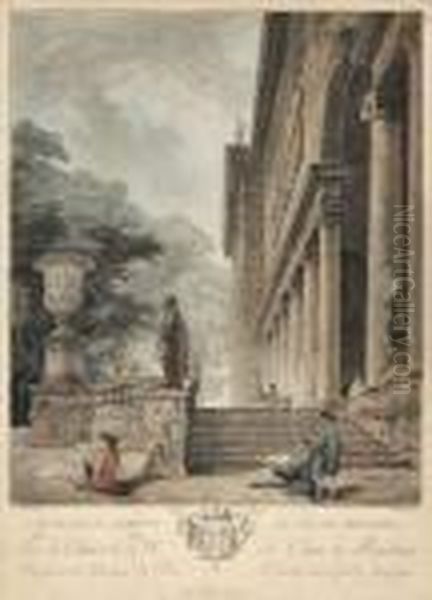 Paire De Gravures En Couleur Oil Painting by Hubert Robert