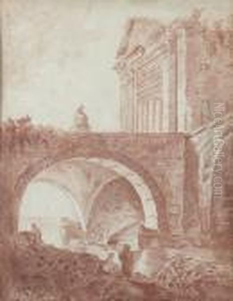 Pont Monumental Oil Painting by Hubert Robert