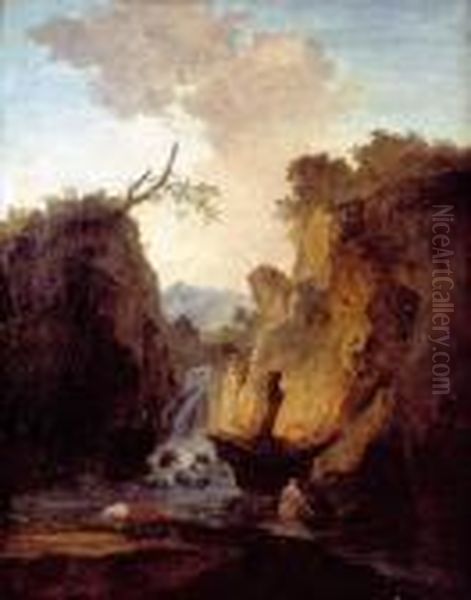 Paysage Montagneux Avec Cascade Oil Painting by Hubert Robert