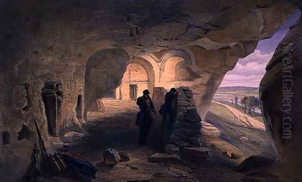 Excavated Church in the Caverns of Inkerman, plate from The Seat of War in the East, pub. by Paul and Dominic Colnaghi and Co., 1856 Oil Painting by William Simpson