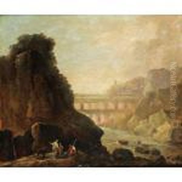 Vue Imaginaire Du Pont Du Gard Oil Painting by Hubert Robert