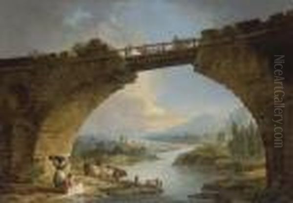 Lavandieres Sous Un Pont Oil Painting by Hubert Robert