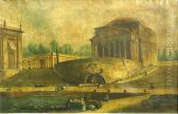 An Architectural Capriccio With The Parthenon And The Porto Di Ripetta by Hubert Robert