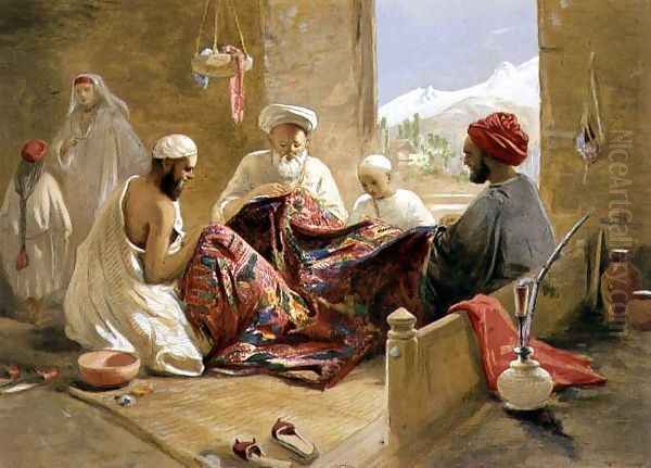 Cashmere Shawls- Sewing, 1863 Oil Painting by William Simpson