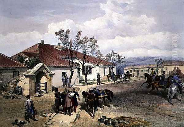 Lord Raglans Head Quarters at Khutur Karagatch, plate from The Seat of War in the East, pub. by Paul and Dominic Colnaghi and Co., 1856 Oil Painting by William Simpson