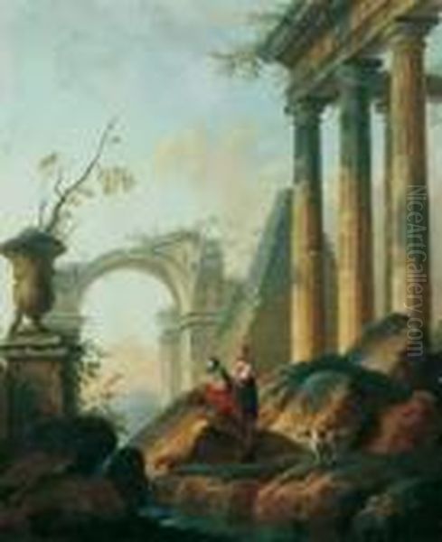 Romische Tempelruinen. Oil Painting by Hubert Robert