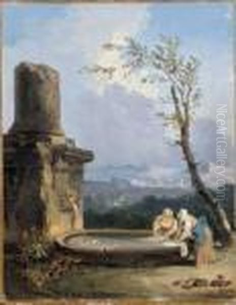 Lavandaie Alla Fontana Oil Painting by Hubert Robert