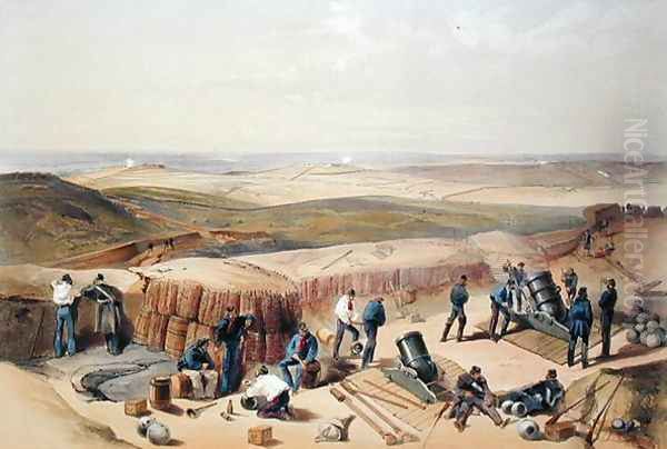 The New Works on the Right Attack, plate from The Seat of War in the East, published by Colnaghi and Co., 1856 Oil Painting by William Simpson