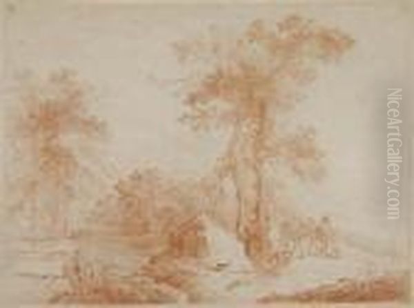 Landscape With Travelers On A Road Oil Painting by Hubert Robert