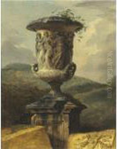 Borghese Urn In A Landscape Oil Painting by Hubert Robert