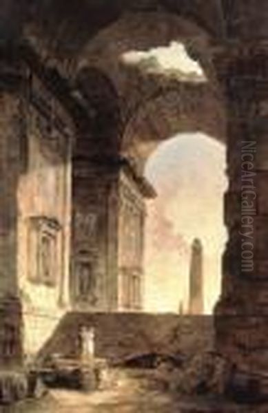 L'escalier De Pierre. Oil Painting by Hubert Robert