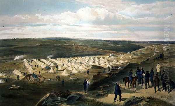 Camp of the Naval Brigade, plate from The Seat of War in the East, pub. by Paul and Dominic Colnaghi and Co., 1856 Oil Painting by William Simpson