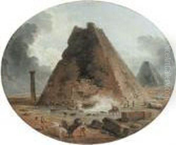 The Sack Of Two Pyramids Oil Painting by Hubert Robert