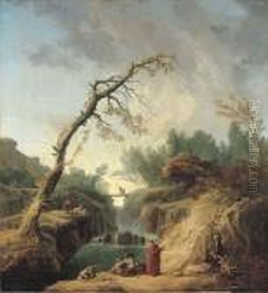 La Passerelle Sur La Cascade Oil Painting by Hubert Robert