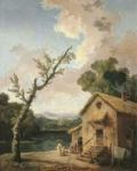 Maison Pres Du Lac Oil Painting by Hubert Robert