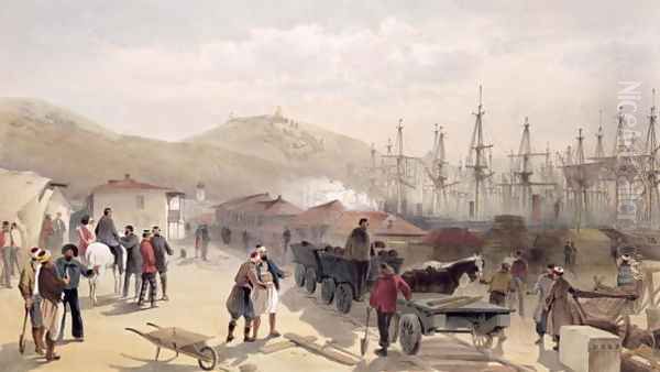 The Railway at Balaklava, plate from The Seat of War in the East, 1856 Oil Painting by William Simpson